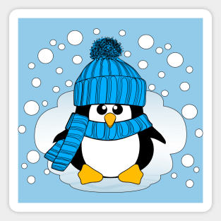 Christmas Boy Penguin with Light Blue Hat and Scarf Magnet